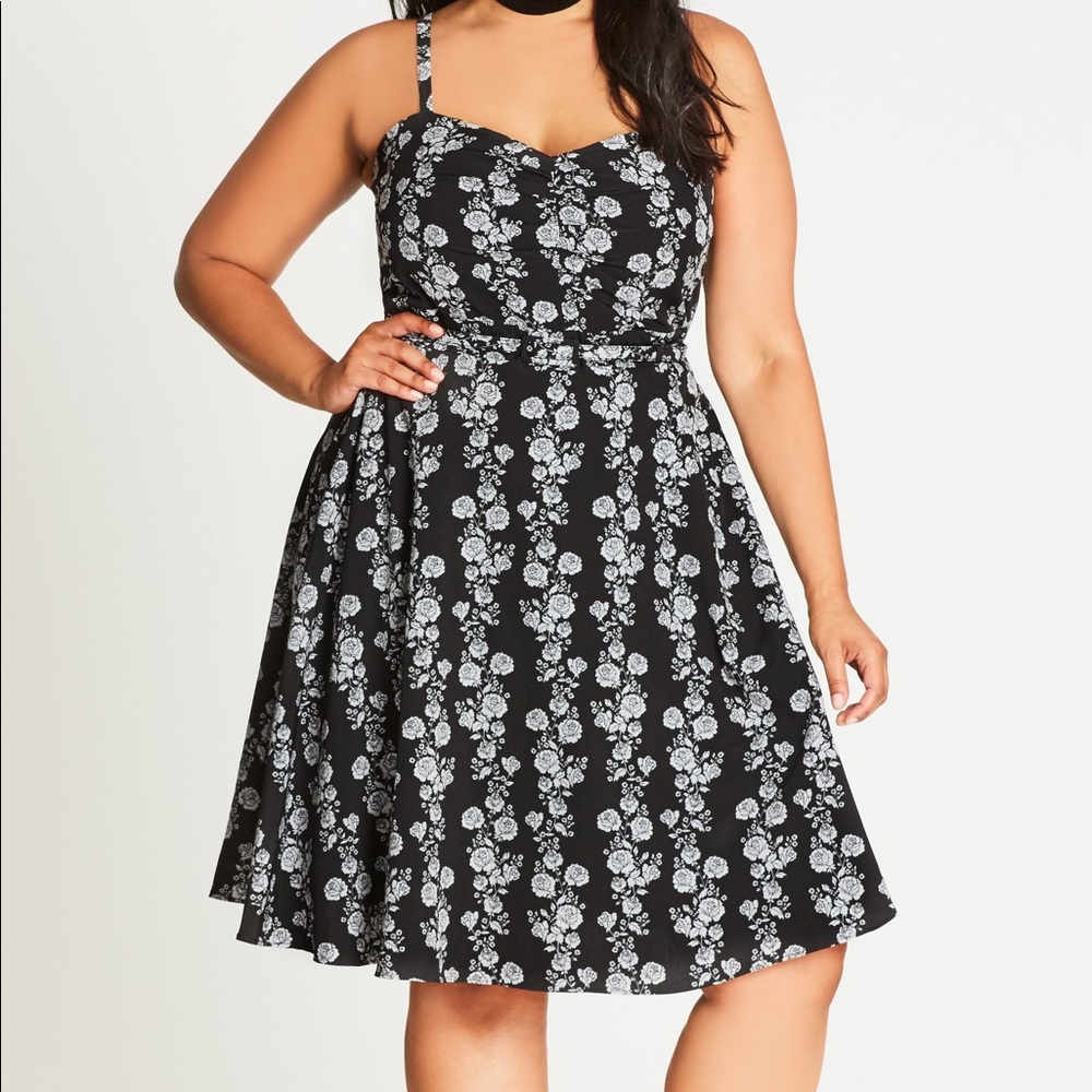 City Chic Black Floral Sundress, Size M